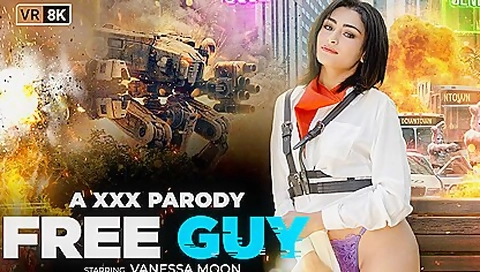 Vanessa Moon - Free Guy (a Xxx Parody) - Hot Brunette Babe In Glasses