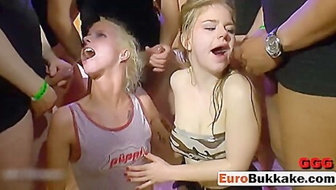 Slutty Euro Babes Suck Hard Cocks And Get Sprayed With